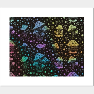 Mushroom Moon Pattern in Rainbow Posters and Art